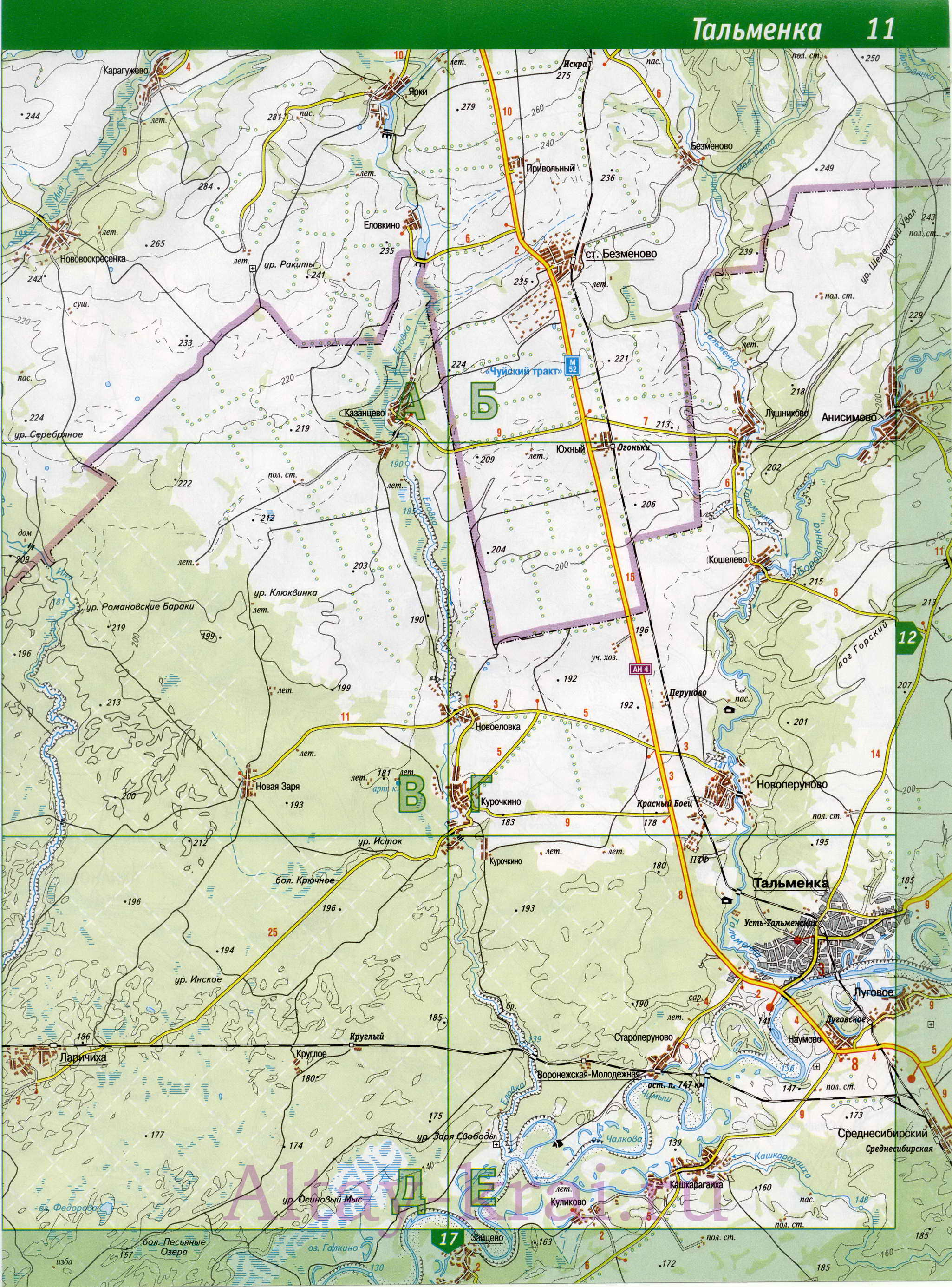 Карта Тальменского района Алтая. Подробная топографическая карта - Тальменский район, B0 - 