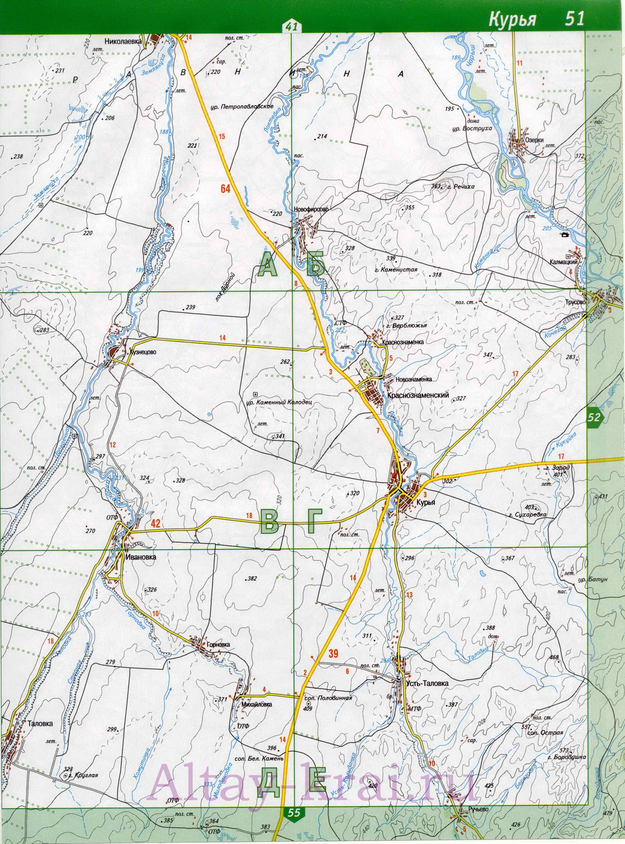 Карта Поспелихинского района. Автомобильная карта Алтайского края - Поспелихинский район, B1 - 