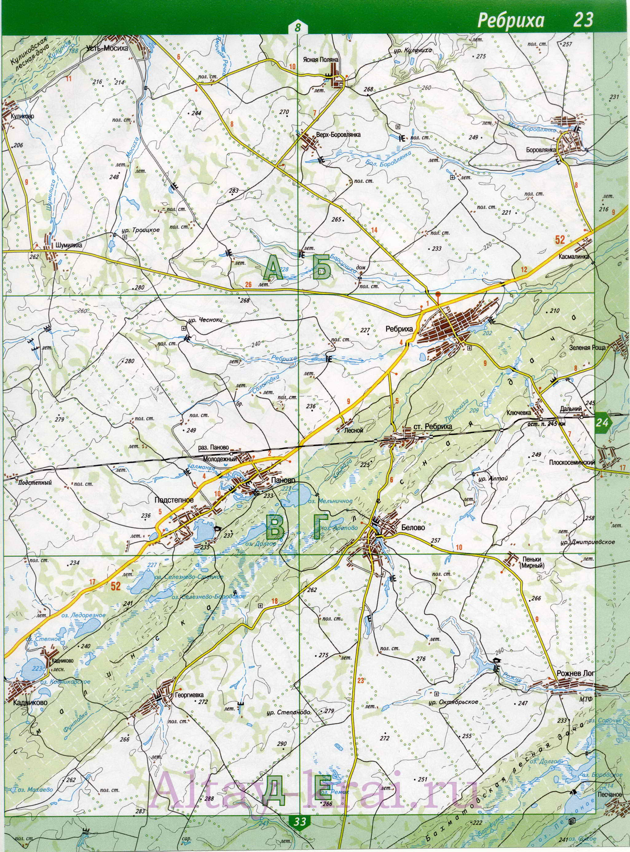 Карта Мамонтовского района. Топографическая карта - Мамонтовский р-он Алтайского края, B0 - 